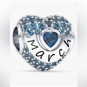 March birthstone sterling silver heart slide style charm fits all Pandora